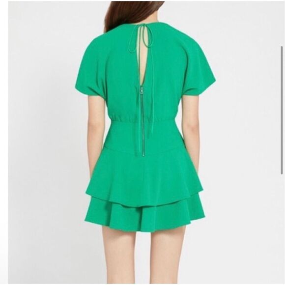NWT Alice + Olivia Palmira Emerald Green Tie Back Ruffle Mini Dress Size 8 - Picture 3 of 7